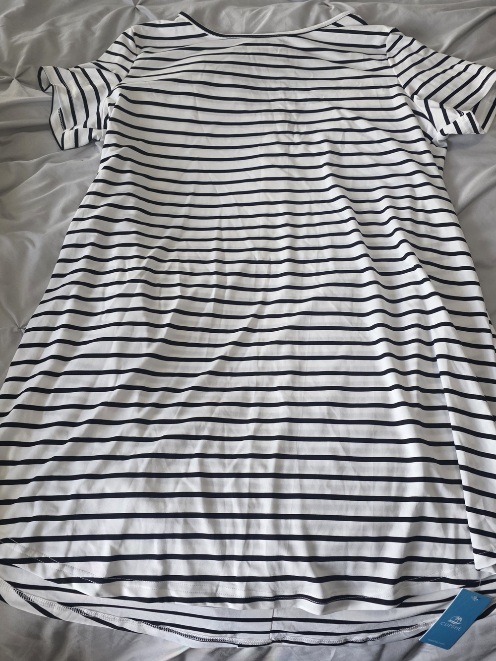 Striped Button-Back Tee Dress - Navy & White - Picture 3 of 3